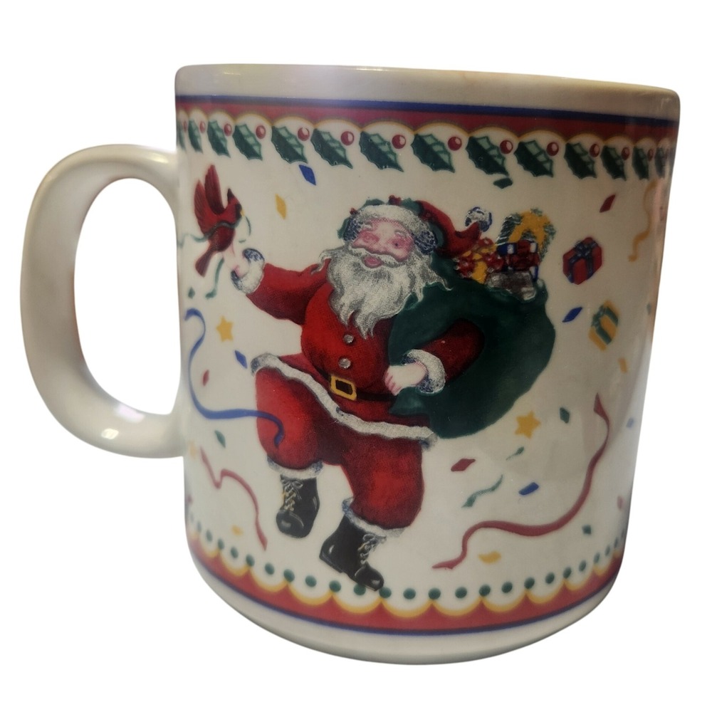 Vintage dancing santa stoneware coffee mug vitromaster
